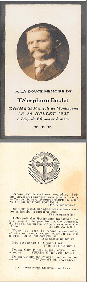 Carte mortuaire Thélesphore 1886-1927
